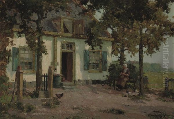 In Front Of The Farmhouse Oil Painting by Gerard Delfgaauw