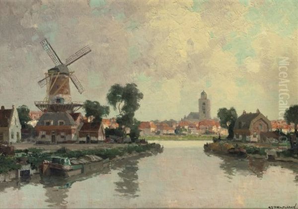 A View Of A Village Near A River Oil Painting by Gerard Delfgaauw