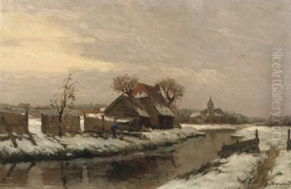 Broeksloot Bij Rijswijk: Working Near A Quiet River Oil Painting by Gerard Delfgaauw