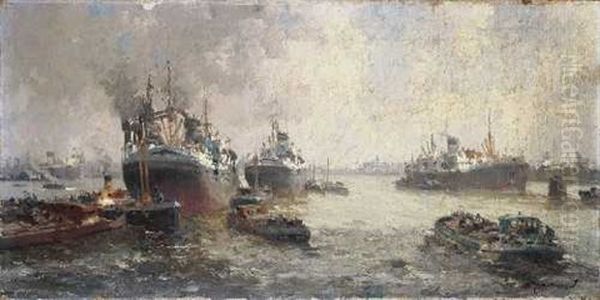 Hafen Von Rotterdam Oil Painting by Gerard Delfgaauw