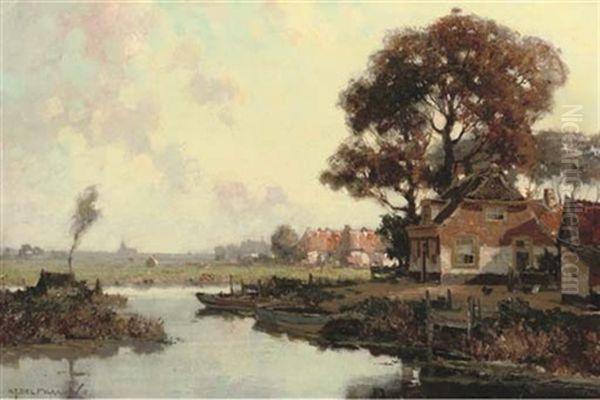 By Haasdrecht: A Village In Summer Oil Painting by Gerard Delfgaauw