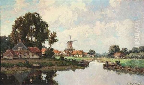 Hollandische Landschaft Mit Windmuhle Und Kanal Oil Painting by Gerard Delfgaauw