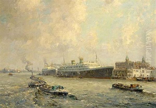 A View Of Rotterdam With The Holland America Line Oil Painting by Gerard Delfgaauw