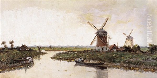 Rivierlandschap Met Molens by Gerard Delfgaauw