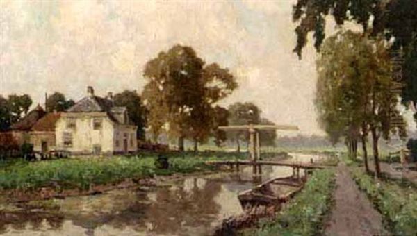 A Polder Landscape With A Draw-bridge Oil Painting by Gerard Delfgaauw