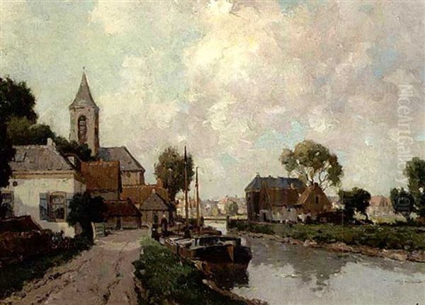 A Village On The Riverside Oil Painting by Gerard Delfgaauw