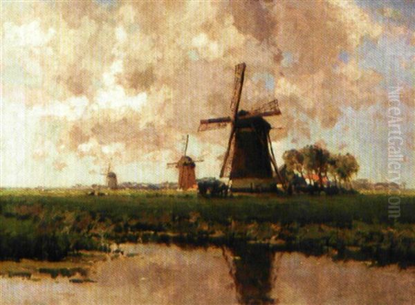 Polderlandschap Met Drie Molens Oil Painting by Gerard Delfgaauw