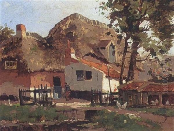 A Farm In A Landscape Oil Painting by Gerard Delfgaauw