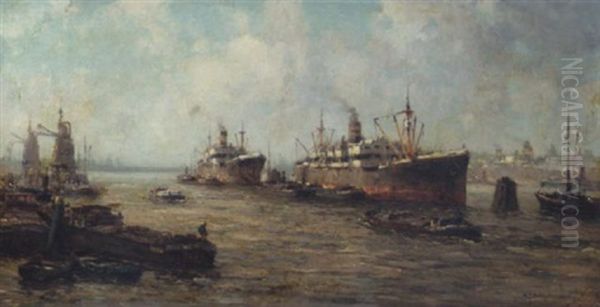 Rotterdam Harbor Oil Painting by Gerard Delfgaauw