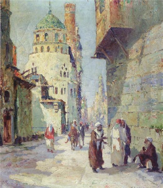 A Street Scene With A Mosque, Cairo Oil Painting by Gerard Delfgaauw