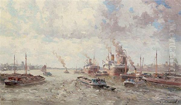 The Harbour Of Rotterdam Oil Painting by Gerard Delfgaauw