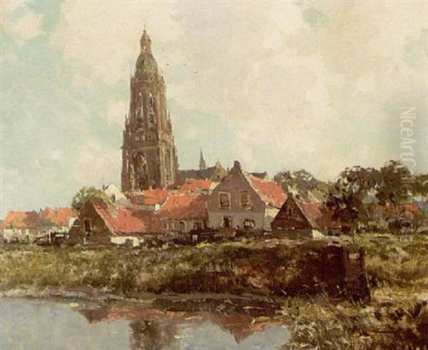 A View Of A Village Near A River Oil Painting by Gerard Delfgaauw