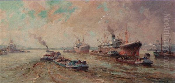 View Of The Rotterdam Harbour Oil Painting by Gerard Delfgaauw