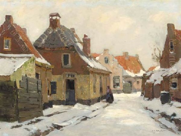 A Village In Winter Oil Painting by Gerard Delfgaauw