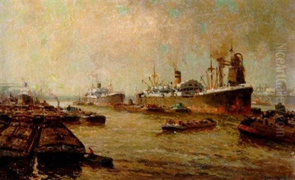 Im Hafen Von Rotterdam Oil Painting by Gerard Delfgaauw