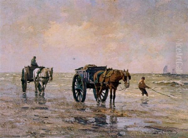 Schelpenvissers Op Het Strand Oil Painting by Gerard Delfgaauw