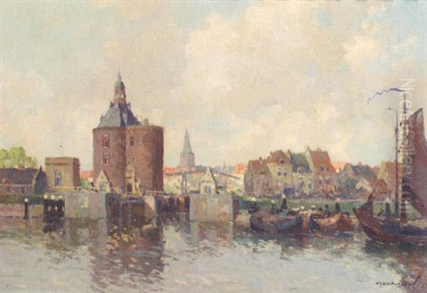 View Of The Drommedaris, Enkhuizen Oil Painting by Gerard Delfgaauw