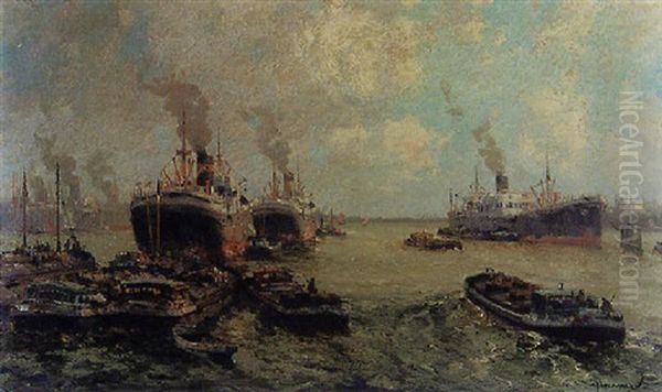 Der Hafen Von Rotterdam Oil Painting by Gerard Delfgaauw