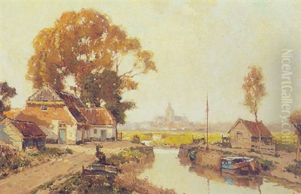 Houses Near Kortenhoef Oil Painting by Gerard Delfgaauw