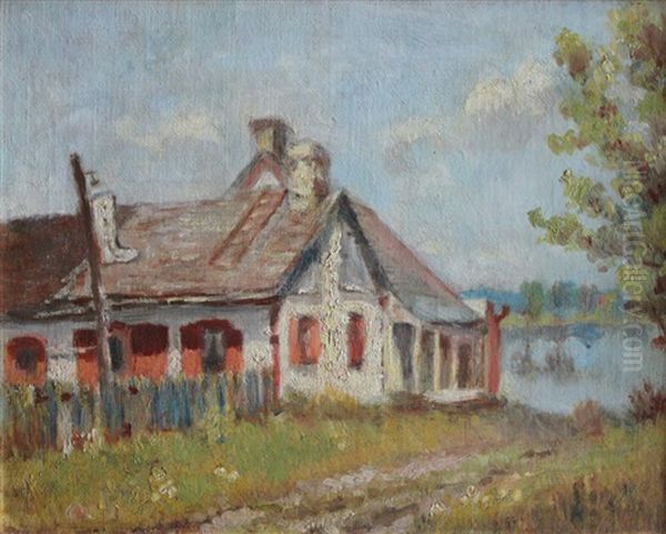 Maison Du Bottier At Oka Oil Painting by Georges Marie-Joseph Delfosse