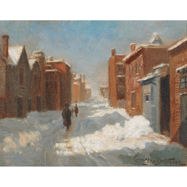 Winter Walk In The City Oil Painting by Georges Marie-Joseph Delfosse