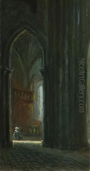 Church Interior Oil Painting by Georges Marie-Joseph Delfosse