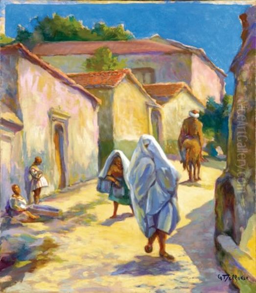 Rue De Village Animee En Afrique Du Nord Oil Painting by Georges Marie-Joseph Delfosse