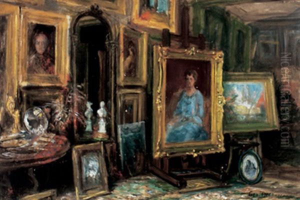 Interior With Paintings Oil Painting by Georges Marie-Joseph Delfosse