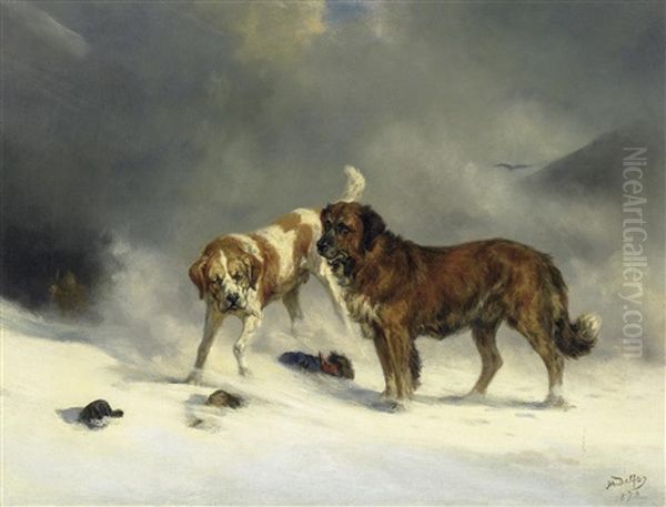 Lawinenhunde Oil Painting by Moritz Delfs