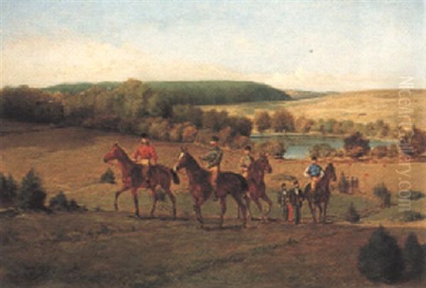 Jockeys In An Extensive Landscape Oil Painting by Moritz Delfs