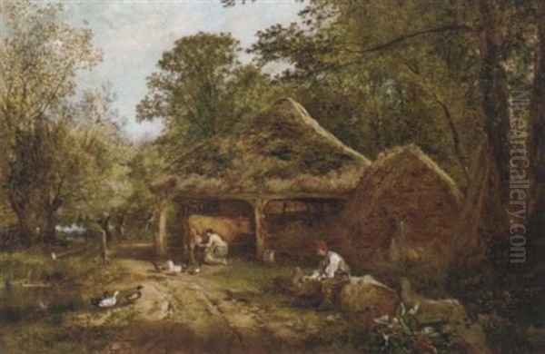 Milking Time Oil Painting by John Henry Dell