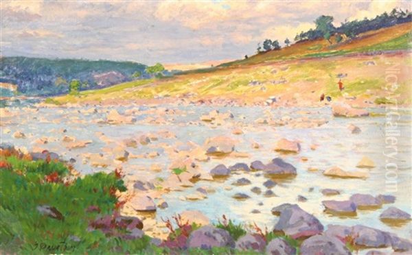 Sunset By A Rocky River Oil Painting by Olga Lyudvigovna Della-Vos-Kardovskaya