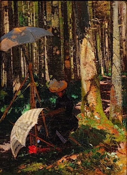 Femme Peintre En Foret by Olga Lyudvigovna Della-Vos-Kardovskaya