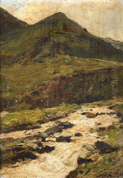 Torrente Alpino, 1900 Oil Painting by Lorenzo Delleani