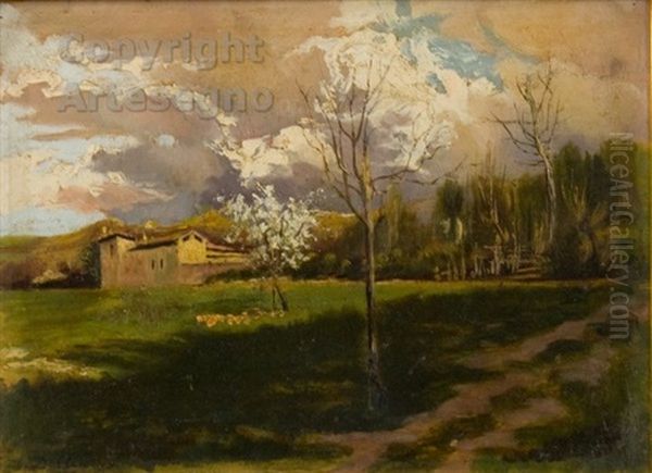 Casolare Alpino Oil Painting by Lorenzo Delleani