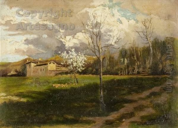 Casolare Alpino Oil Painting by Lorenzo Delleani