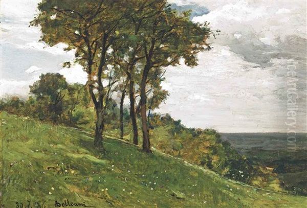 Trees On A Hillside Oil Painting by Lorenzo Delleani