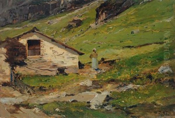 Cascinale In Montagna by Lorenzo Delleani