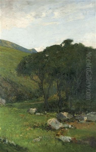 Alberi Sotto Il Pendio Oil Painting by Lorenzo Delleani