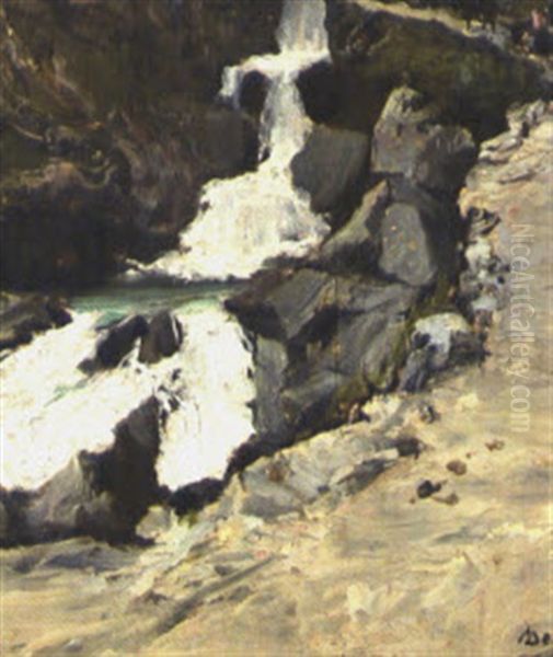 Mulattiera Lungo Il Torrente, Ceresole Reale Oil Painting by Lorenzo Delleani