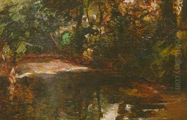 Riviere Dans Un Sous-bois Oil Painting by Lorenzo Delleani