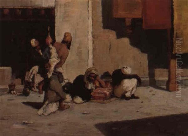 Arabs Resting In A Street Oil Painting by Lorenzo Delleani