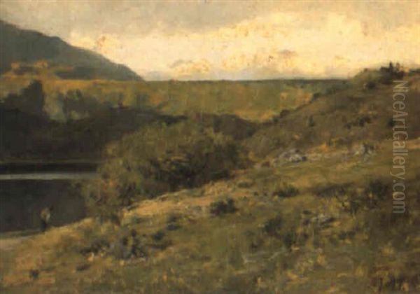 Laghetto Sotto La Serra (ivrea) Oil Painting by Lorenzo Delleani