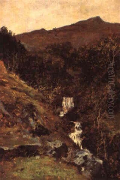 Cascata Oil Painting by Lorenzo Delleani