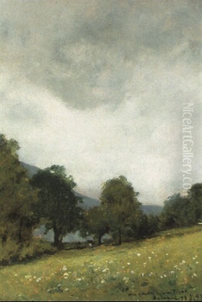 Verde Cortina, Sotto Il Cielo Grigio Oil Painting by Lorenzo Delleani