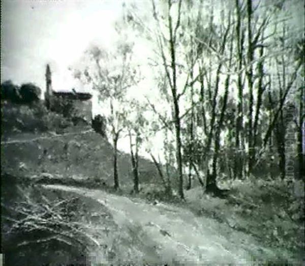 A Country Road Oil Painting by Lorenzo Delleani