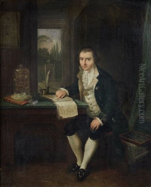 Portrait D'un Chirurgien Consultant Le Journal De Son Confrere Pieter Paolo Maggi Oil Painting by Giovanni Battista Dell'Era