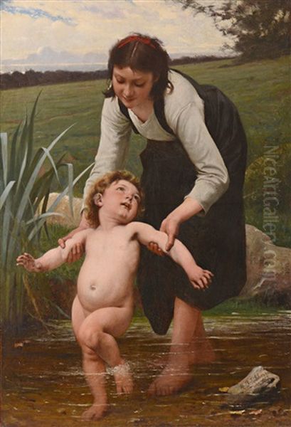 Le Bain Du Petit Frere Oil Painting by Francois Alfred Delobbe