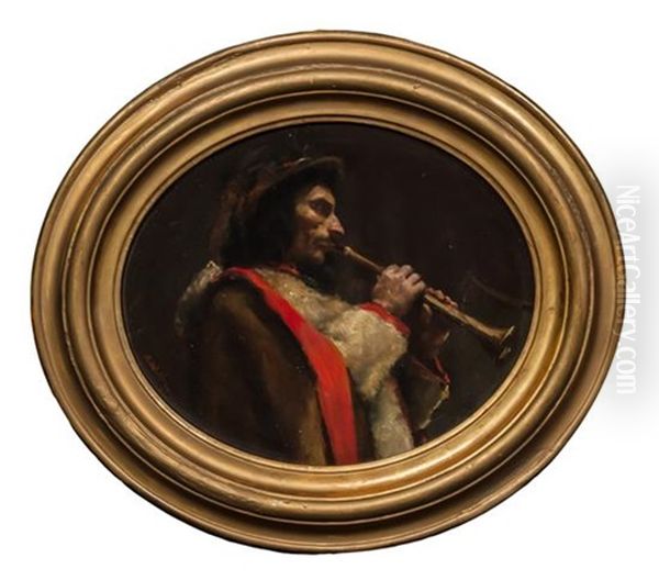 The Piper Oil Painting by Francois Alfred Delobbe