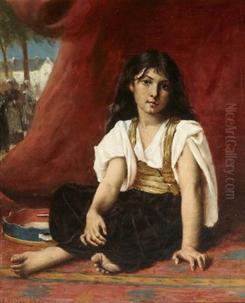 Jeune Fille Et Son Tambourin Oil Painting by Francois Alfred Delobbe